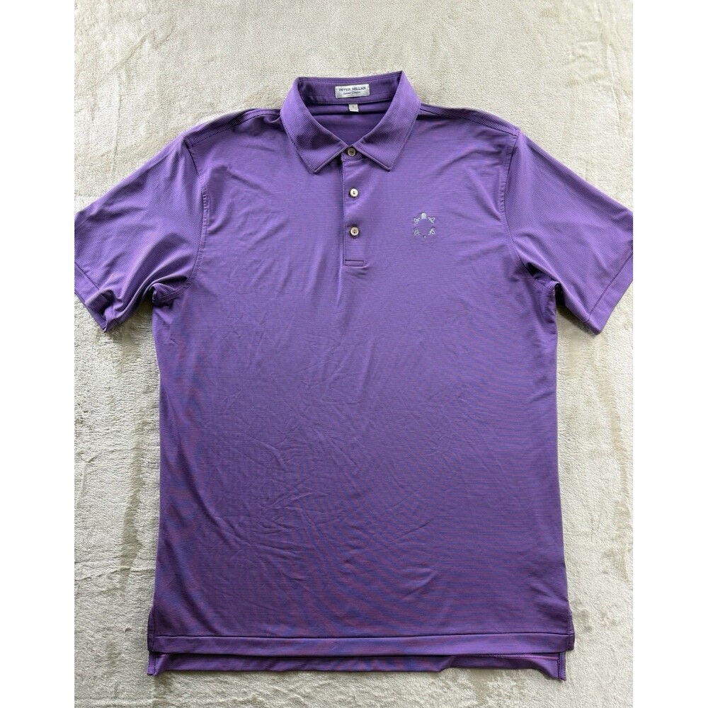 Peter Millar Summer Comfort Purple/Blue Striped Men’s Golf Polo Sz Large Unique